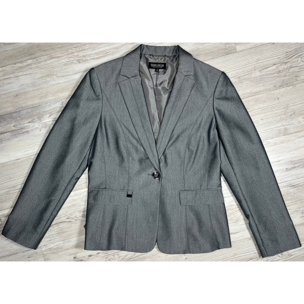 John Meyer Collection Grey Single Button Blazer Jacket Women US Size 10 88644